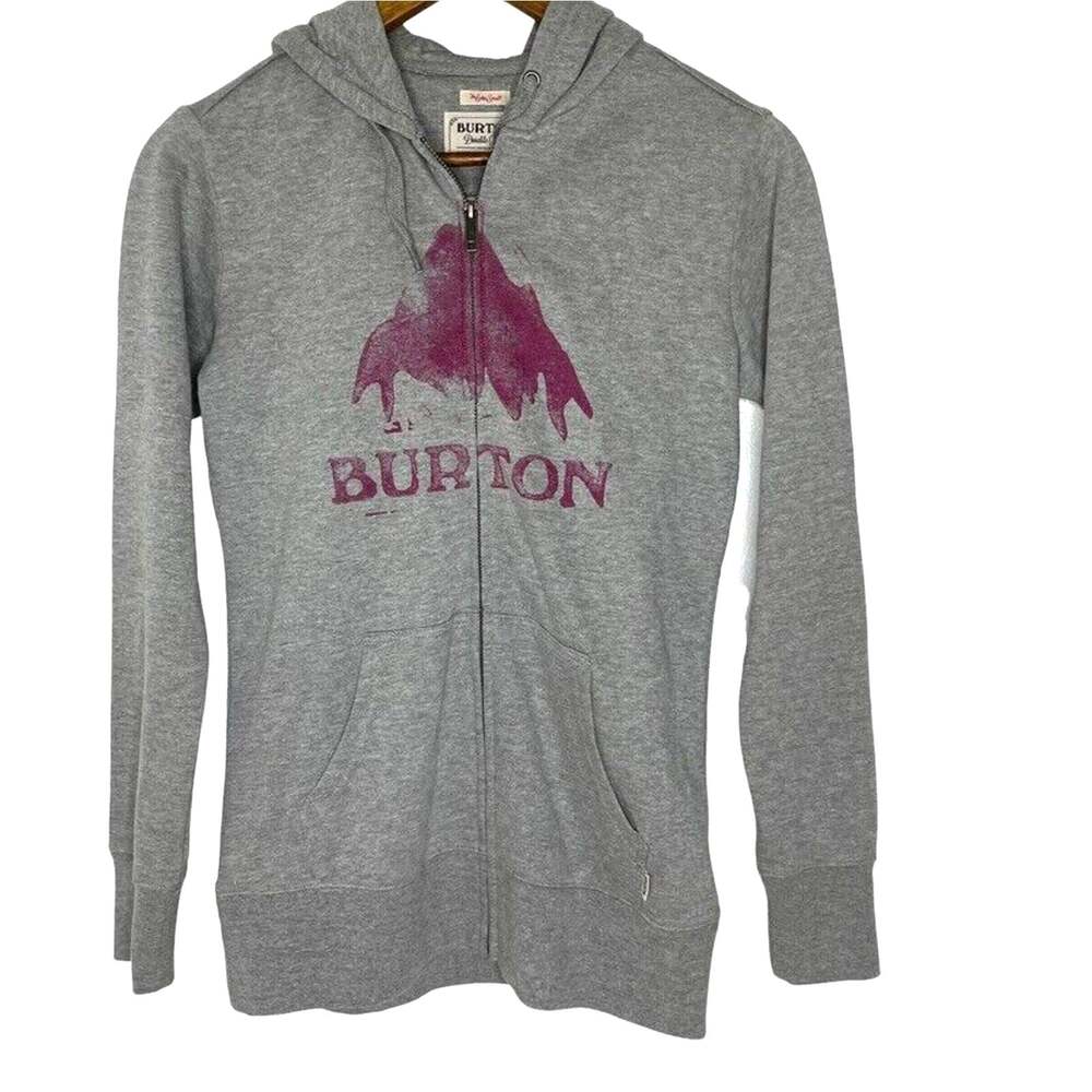 Burton Hoodie Gray Mountain Logo Durable Good Full Zip Jacket Size XS Womens